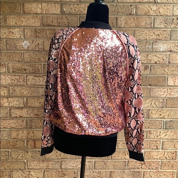 NWT Pink Sequin n Snake Print Bomber Jacket. - Picture 5 of 6